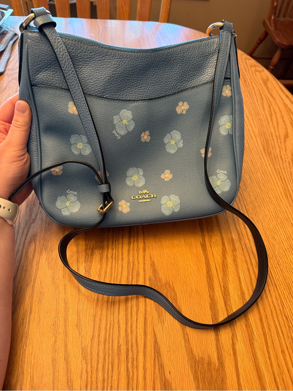 Coach Blue Floral Pebbled Leather Crossbody Bag